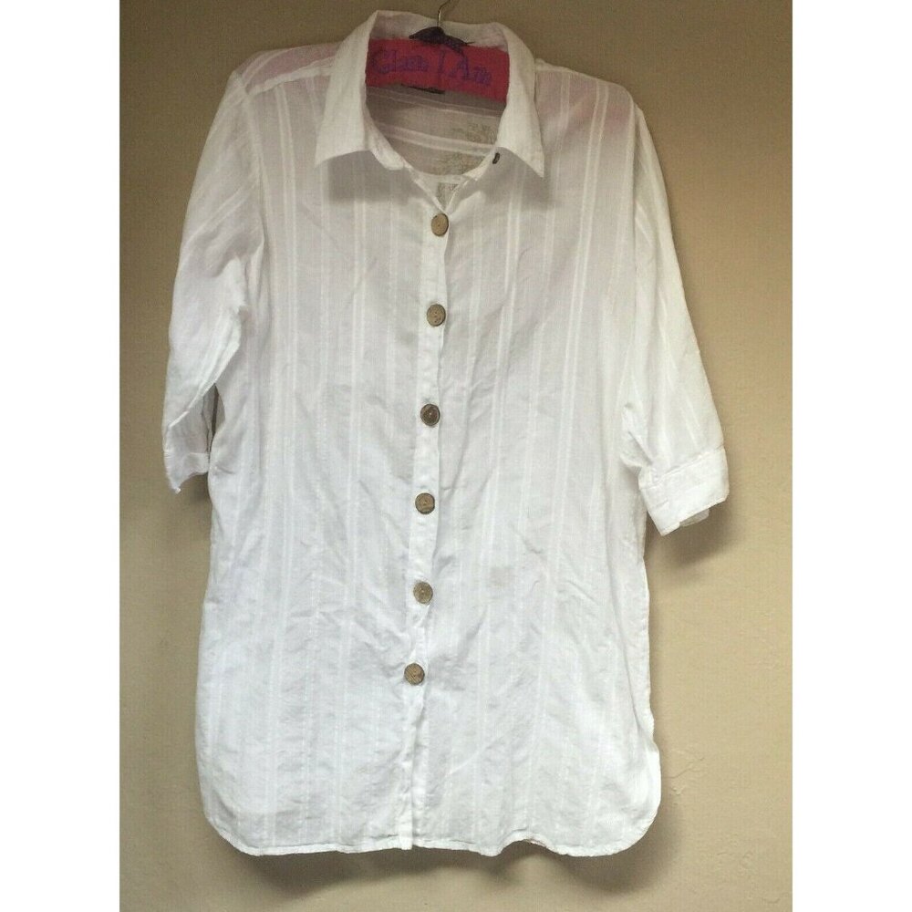 CZ Cover-Ups Swimwear Top Womens XL White Button Down Swimsuit Shirt 3/4 Sleeve